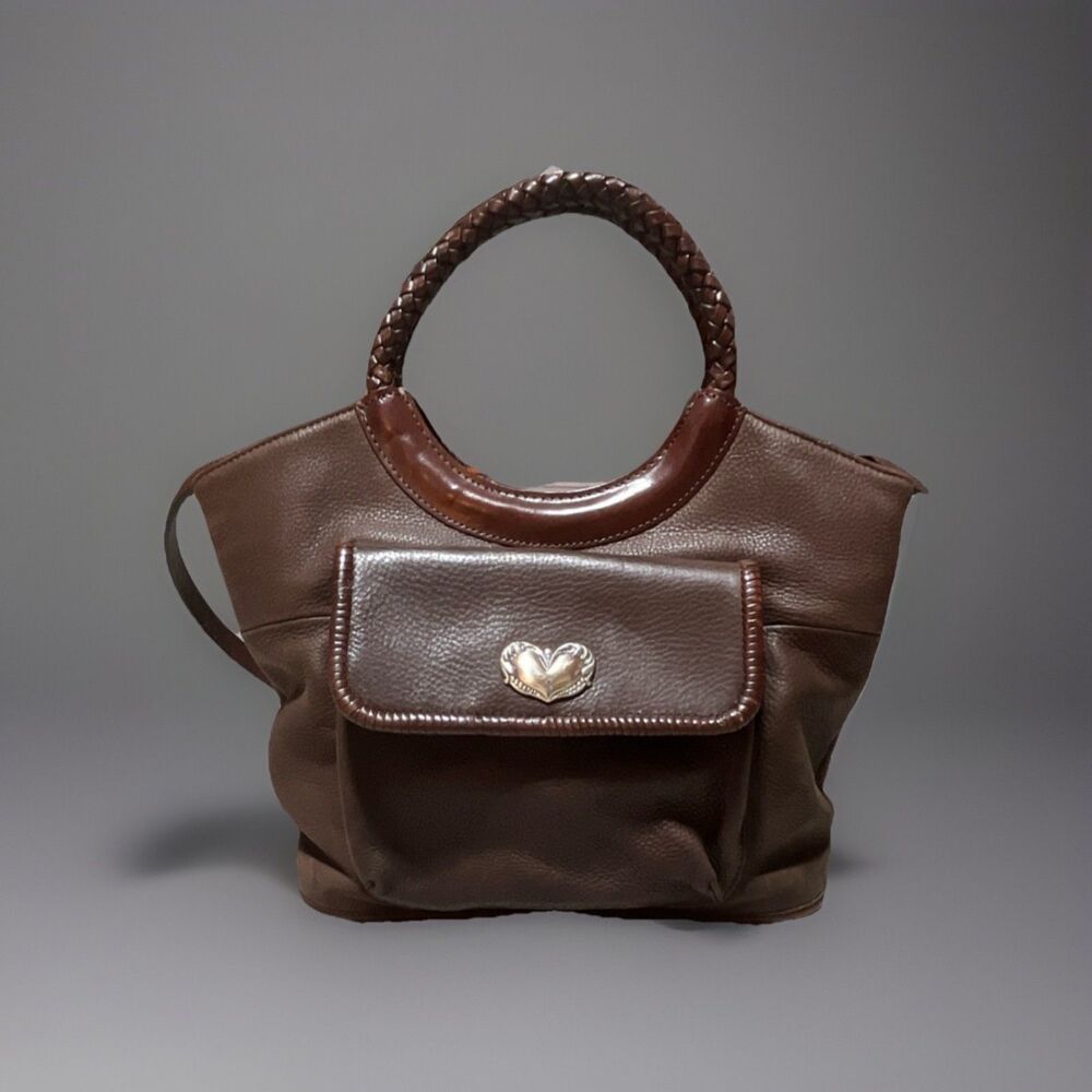Vintage 90’s/Y2K Fossil Brown Satchel Braided Handle Metal Heart Accent